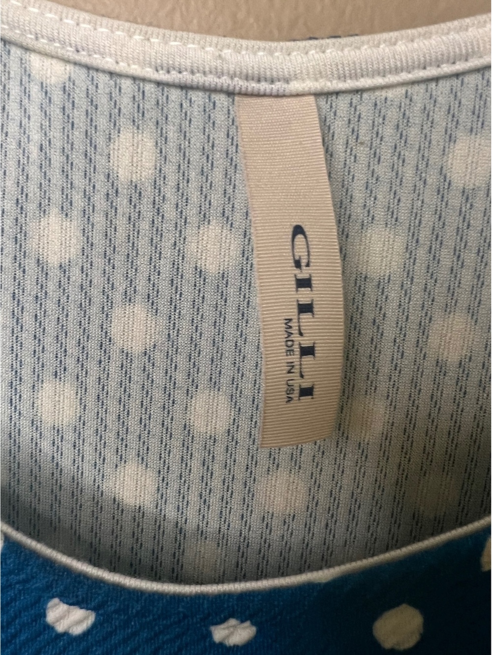 Gilli Polka Dot Blue White Fit & Flare Skater Dress Size Large Stretch - Picture 2 of 7